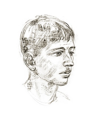 Portrait of a young man with a pencil. Hand drawnの写真素材