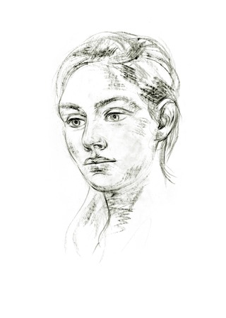 Portrait of young woman. Hand-drawing in pencilの写真素材