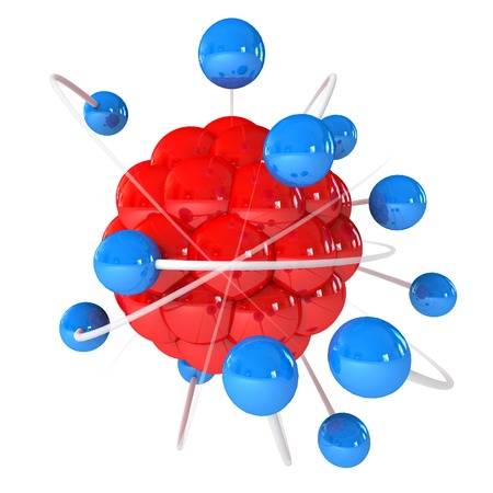 Model of the atom. Isolated on white background. 3d renderの写真素材