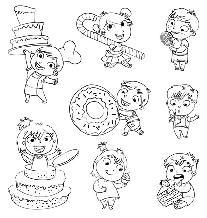 Cute toddler boy eating ice-cream. のイラスト素材