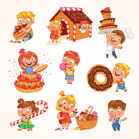 Sweet tooth Cute toddler boy eating ice-cream.のイラスト素材