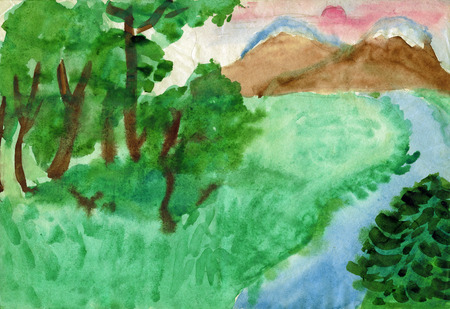Children's drawings "Landscape"の写真素材