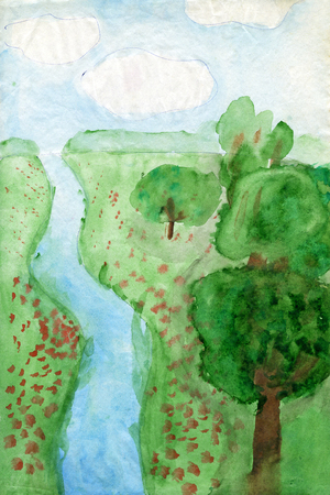 Children's drawings "Landscape"の写真素材