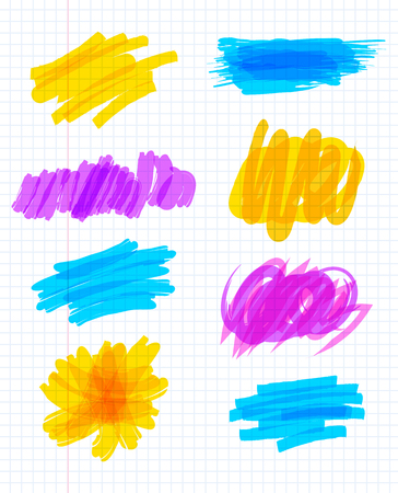 Highlighter marker strokes. Colorful marker scribbles. Abstract paint stripe. Vector illustration. Isolated on white backgroundのイラスト素材