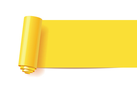 Curl of yellow paper. Web Infographics elements in the form of paper tape for various purposes. Note papers with curled corner ready for your message. Vector illustration. Isolated on white backgroundのイラスト素材