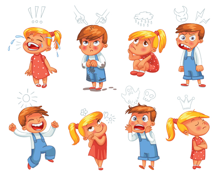 Basic emotions. Mad, Sad, Glad, Scared, Love. Funny cartoon character. Vector illustration. Isolated on white backgroundのイラスト素材