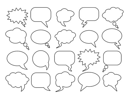 Blank empty speech bubbles set for infographics. Black and white clip-art. Vector illustration, isolated on white background.のイラスト素材