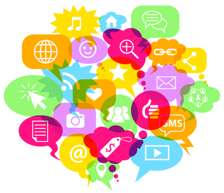Social network symbols in Speech Bubbles. Vector illustration. Isolated on white background.のイラスト素材