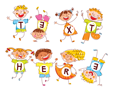 Cute happy kids illustration.のイラスト素材
