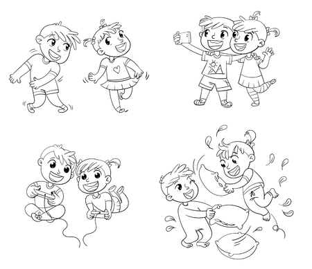 Kids spend leisure time fun illustration.のイラスト素材