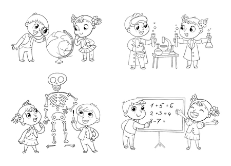Kids in the lesson illustration.のイラスト素材