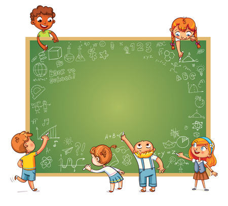 Different kids draw doodle on school board.のイラスト素材