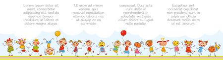 Happy kids. Template for advertising brochure. Ready for your message. In the style of children's drawingsのイラスト素材