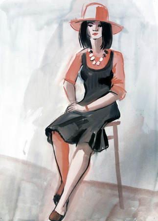 Sketch of a female figure. Hand-drawing in gouacheの写真素材