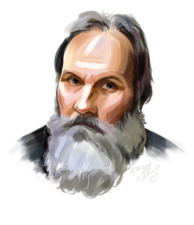 Portrait of a man with a beard hand-written. Hand drawnの写真素材