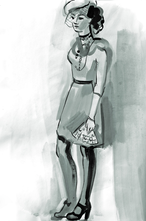 Sketch of a female figure. Hand-drawing in gouacheの写真素材