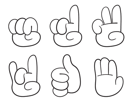 Funny cartoon Gestures. Vector illustration. Isolated on white background. Black and white colorのイラスト素材