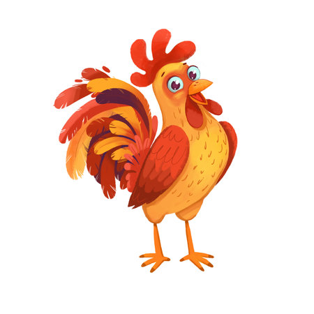 Cute Rooster. Symbol of the Chinese New Year. Funny cartoon character. Isolated on white background. Hand-drawing Illustrationの写真素材