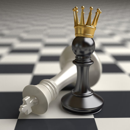 King and Pawn. Realistic 3d rendering with the effect low depth of fieldの写真素材
