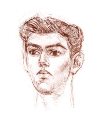 Portrait of a young man. Hand drawn with sepia techniqueの写真素材