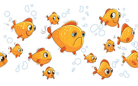 Aquarium Goldfish. Funny cartoon character. Childrens seamless panorama. Vector illustration. Isolated on white backgroundのイラスト素材