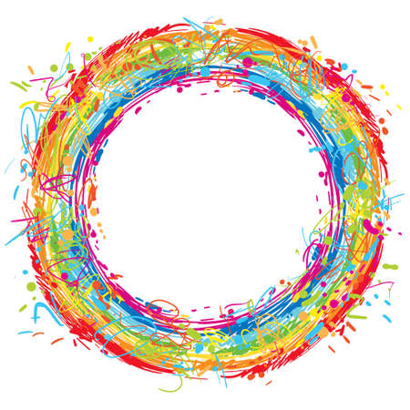 Circular abstraction. Rainbow. olorful doodles. Colored pencils and markers scribbles. Template for text or photo. Vector illustration. Isolated on white backgroundのイラスト素材