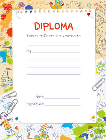 Diploma template in the style of childrens collage with drawingsのイラスト素材