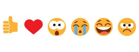 Modern flat design Emoji. Set with different reactions for social network. Flat vector icon. Isolated on white backgroundのイラスト素材