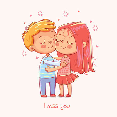 Couple Hugging Tenderly. Greeting card for valentines day. Funny cartoon character. Vector illustration. Isolated backgroundのイラスト素材
