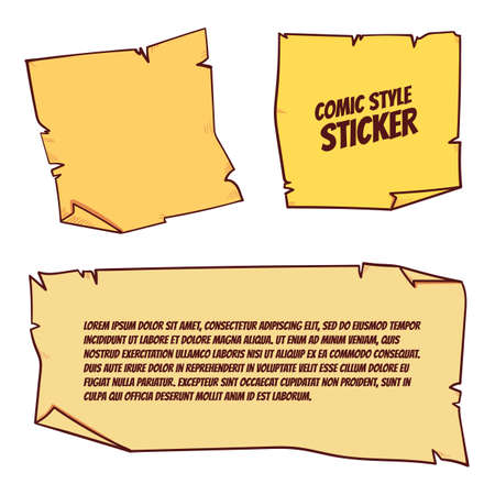 Comic style sticker with ragged edge. Yellow stick note isolated on white background, vector illustrationのイラスト素材