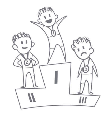 Winner podium. Black white sketches outlineのイラスト素材