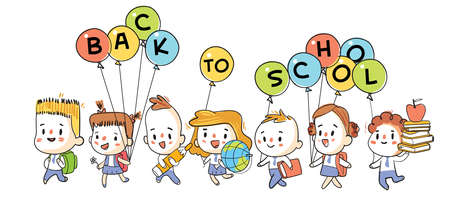 Children go to school. Illustration in the style of childish doodlesのイラスト素材
