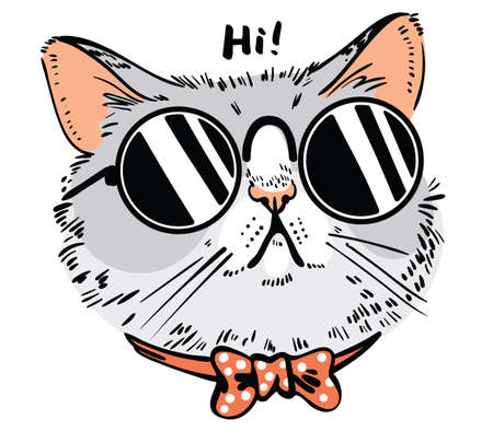 Portrait of a cat with bow tie and glasses hipsterのイラスト素材