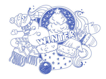 Winter hand drawn doodlesのイラスト素材