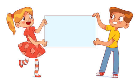 Kids holding poster. Template for designのイラスト素材