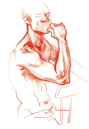 Outline sketch of the figure of a young man. Freehand drawing with pencilの写真素材