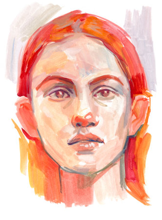 Portrait of a girl from life. Drawing in gouacheの写真素材