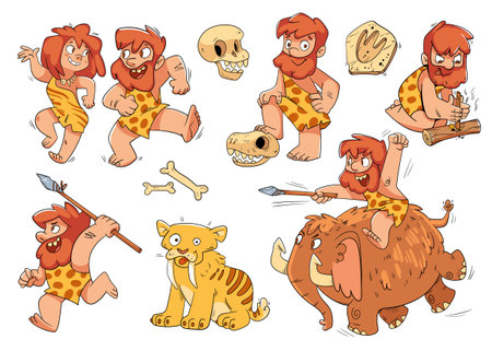 Prehistoric people. Colorful cartoon charactersのイラスト素材
