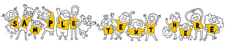 Group jumping kids dressed in matching Shirts with space for your textのイラスト素材