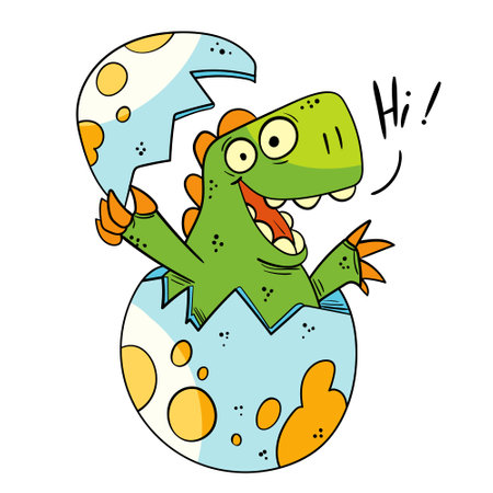 Dinosaur baby hatches from an egg. Concept design for children birthdayのイラスト素材