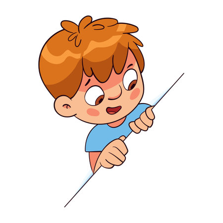 Boy holding a sheet of paper. Colorful cartoon charactersのイラスト素材