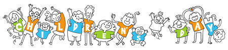 Group of kids with words on their T-shirts - International Childrens Dayのイラスト素材
