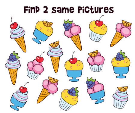 Find two same pictures. Find two identical ice cream. Educational game for childrenのイラスト素材