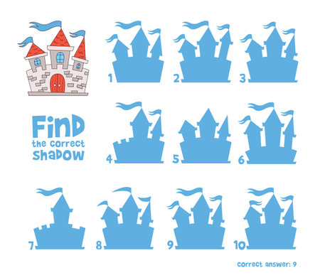 Castle - Find the correct shadow. Educational game for childrenのイラスト素材