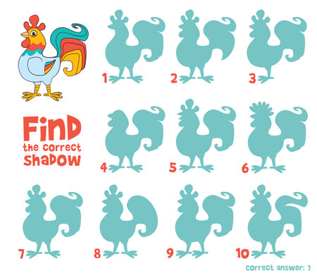 Rooster - Find the correct shadow. Educational game for childrenのイラスト素材