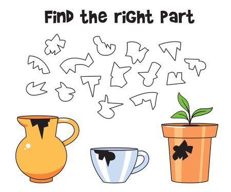 Find the right part. Educational game for children. Cartoon vector illustrationのイラスト素材