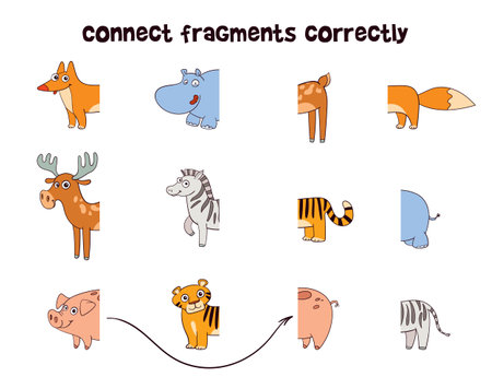 Connect animal fragments correctly. Educational game for childrenのイラスト素材