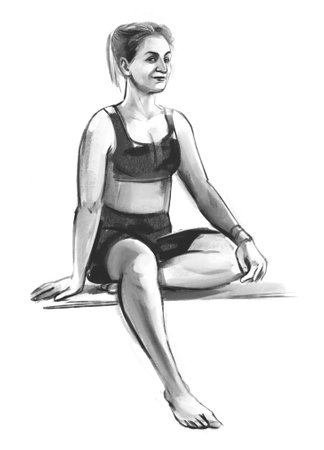 Sketch of the figure of a woman. Freehand drawing with pencilの写真素材