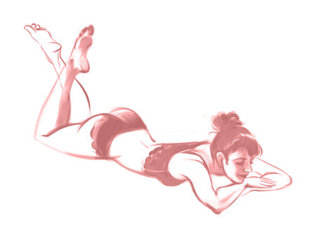 Outline sketch of the figure of a young woman from natureの写真素材