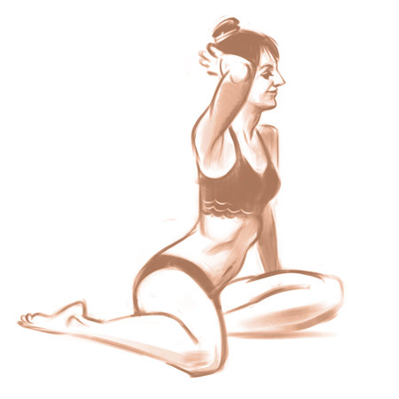Outline sketch of the figure of a young woman from natureの写真素材